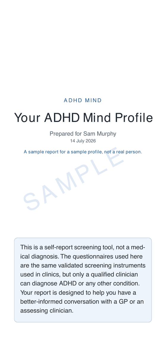 Example cover of the personalised ADHD Mind report