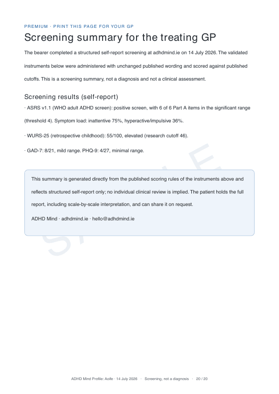 A page of the report: The Screening Summary