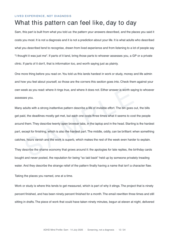 Sample report page: What this pattern can feel like