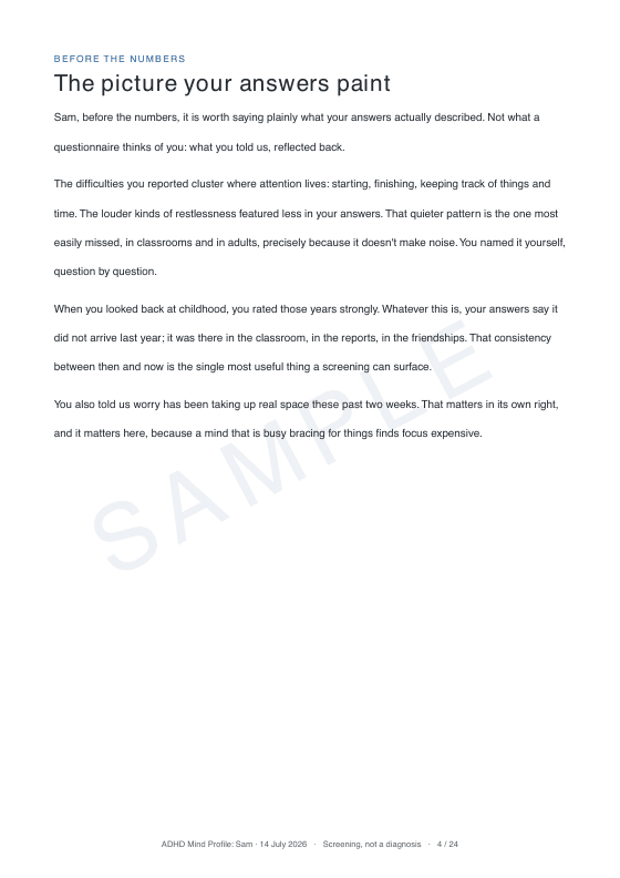 Sample report page: The picture your answers paint